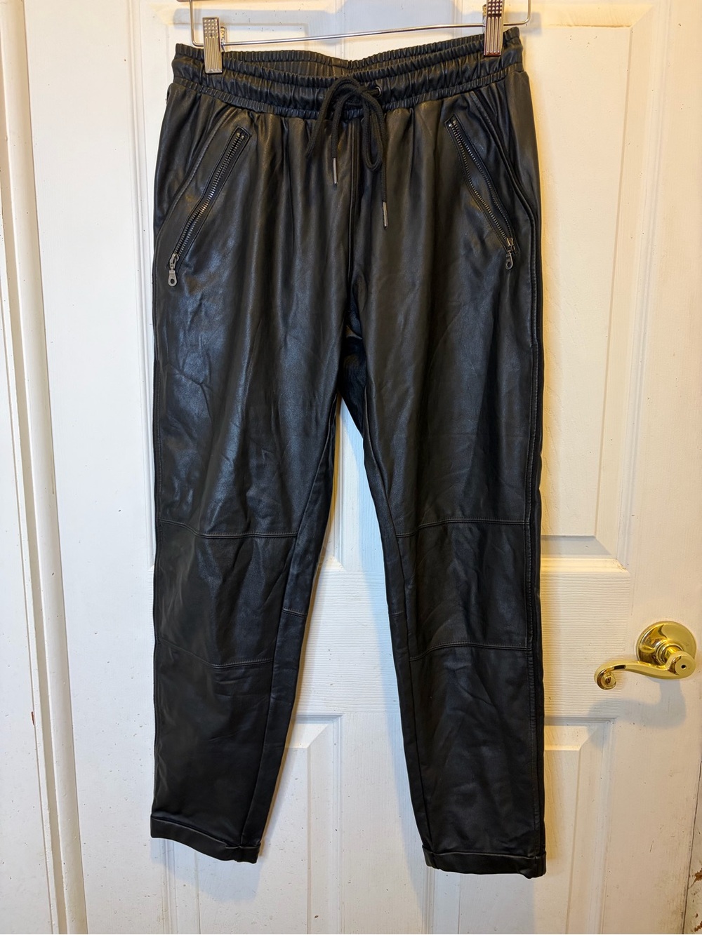 David Lerner Black Vegan Leather Joggers